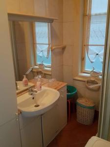 een badkamer met een wastafel en een spiegel bij Soba Marinko in Rijeka