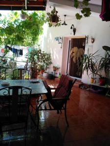 a table and chairs in a room with plants at Casa Carlo in Eforie Nord