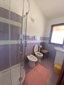 a bathroom with a shower and a toilet and a sink at Stazzo Galeone in Casagliana