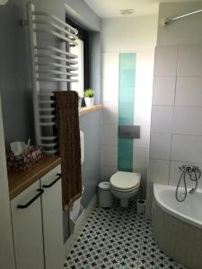 a small bathroom with a toilet and a sink at Siedlisko U Źródeł in Skierbieszów