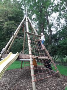 a young child is on a rope swing at Le Thirifays in Chiny
