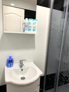 a bathroom with a sink and a shower at Apartmani GO Bugojno in Bugojno +13 photos