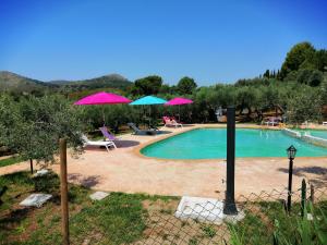 a swimming pool with umbrellas and chairs and a pool at Recidence Villa Olivia in Itri
