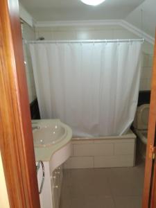 ネルハにあるNERJA APARTAMENTO TURISTICO 2Bのバスルーム(シンク、シャワーカーテン付)