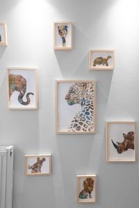 a wall with pictures of animals in frames at Mer Epanomi in Órmos