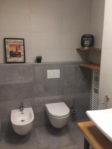 łazienka z białą toaletą i umywalką w obiekcie Top 19 Alpe Maritima - Luxury Lakeview Apartment w mieście Annenheim