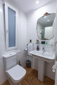 a bathroom with a toilet and a sink and a mirror at Espacioso Apartamento a estrenar!! Casco Viejo in Bilbao
