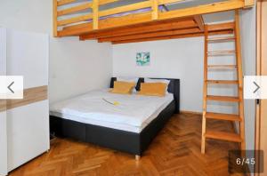 a bedroom with a bunk bed with a ladder at Condo Vinohrady II in Prague