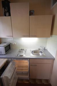 a small kitchen with a sink and a microwave at Muhlbach 345b in Mühlbach am Hochkönig