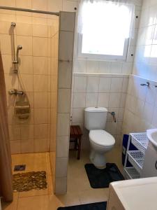 a bathroom with a toilet and a window and a shower at O. W. BRYZA in Rowy
