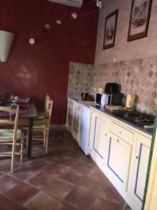 a kitchen with a table and a stove top oven at Le Mazet de la Dame in Barbentane