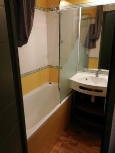 a bathroom with a tub and a sink and a shower at Coquet studio Quartier Falaise superbe vue in Avoriaz