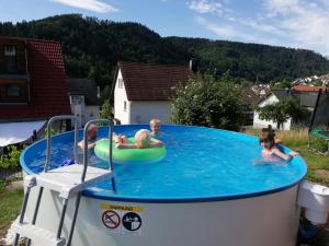 eine Gruppe von Personen, die in einem Whirlpool schwimmen in der Unterkunft Haus Sieber - Familie Link in Schiltach