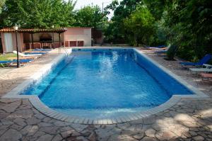 una piscina con acqua blu in un cortile di Makis House a Nikiti