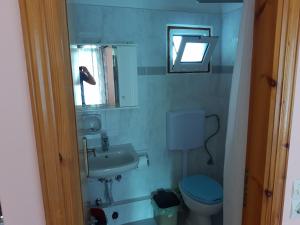 a bathroom with a toilet and a sink and a mirror at STUDIOS LEFTERIS in Nydri +32 photos