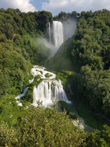 a waterfall in the middle of a forest at Appartamento Cascate delle Marmore in Le Marmore