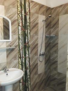 un bagno con lavandino e doccia di Guest House Buche 219 a Kobuleti