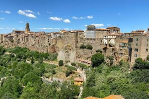 un grupo de edificios en la cima de una montaña en Casa Acquedotto Mediceo, en Pitigliano