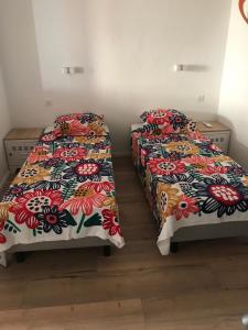 2 Betten nebeneinander in einem Zimmer in der Unterkunft Grand studio rue piétonne Ajaccio in Ajaccio