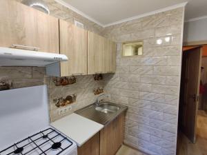 uma pequena cozinha com um lavatório e um fogão em Filatov apartment em Odessa