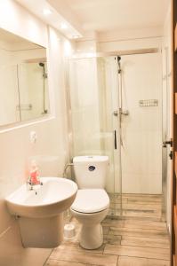 a bathroom with a toilet and a sink and a shower at Oaza U Tadeusza in Augustów