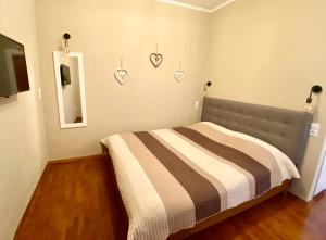 a bedroom with a bed and a mirror on the wall at Johann Gott Suite in Braşov