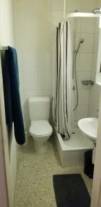 a bathroom with a toilet and a shower and a sink at HSH Breitenrain - Serviced Apartment - Bern City by HSH Hotel Serviced Home in Bern