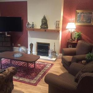 a living room with a couch and a fireplace at Beechtree House in Dublin