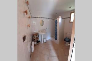 a bathroom with a sink and a toilet at Studio entre lac et montagne in Attignat-Oncin