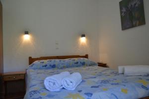 スカラ・ポタミアスにあるChrisi Akti Hotelのベッドルーム1室(タオル付)