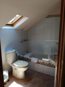 a bathroom with a toilet and a bath tub at A Bouza in Samieira