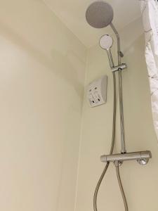 a shower with a microphone in a bathroom at B&B Kookhai in Kluisbergen