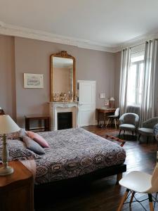 a bedroom with a bed and a mirror on the wall at Ferme De Bonavis in Banteux