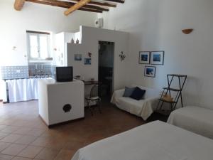 a living room with a tv and a couch at Da Marusca in Santa Marina Salina