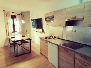 a kitchen with a sink and a counter top at Ambroz y Plata in Aldeanueva del Camino