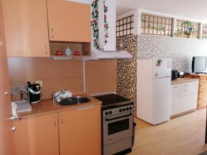 a small kitchen with a stove and a refrigerator at Sunny House Byala in Byala