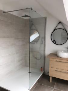 a shower with a glass door in a bathroom at Le Cocon Gambetta in Reims