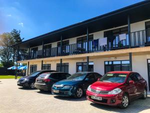 una fila de coches aparcados delante de un edificio en Sezon, en Svityazʼ