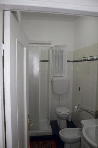 ein weißes Bad mit einem WC und einer Dusche in der Unterkunft Da Vici in La Spezia