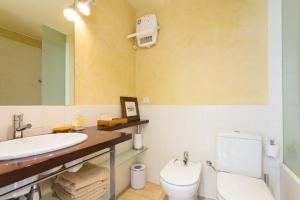 a bathroom with a sink and a toilet and a mirror at Anita's Bed and Breakfast in Barcelona +37 photos