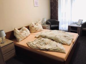 2 camas con almohadas en una habitación en Penzion Nový mlýn, en Staré Splavy