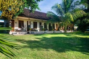 a house with a palm tree in the yard at The Bali Boarding House in Uluwatu