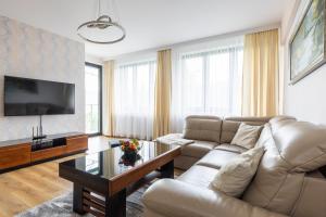 Televízia a/alebo spoločenská miestnosť v ubytovaní Apartamenty Granitica Zakopane