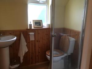 a bathroom with a toilet and a sink and a window at Fraoch Lodge in Boat of Garten
