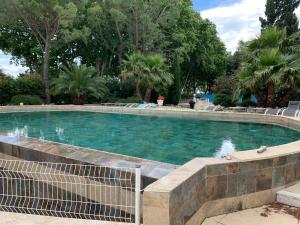 una piscina con acqua blu in un parco di Grand Tamaris Hosting a Arles