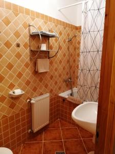 a bathroom with a sink and a toilet and a shower at Karpatia Panzio in Esztergom