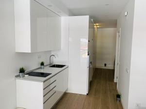 a kitchen with white cabinets and a sink at Moncloa-Arguelles nuevos pisos in Madrid