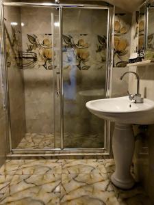 a bathroom with a shower and a sink at Sunrise Hotel in Kobuleti