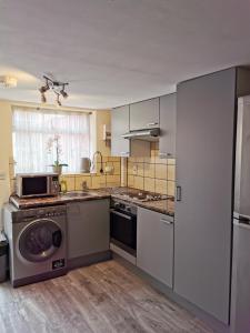 a kitchen with a washer and dryer in it at Palaz 1 - 2 Bedroom Garden Flat in Edmonton