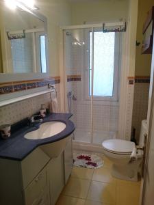 y baño con lavabo, ducha y aseo. en Apartamento Acogedor Bilbao, en Bilbao
